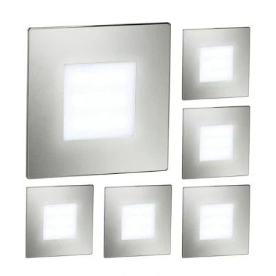 Imagen de ledscom.de 6 LED luz de escalera/plafón empotrado FEX para interiores y exteriores, angular, acero inoxidable, 85 x 85mm, blanco frío