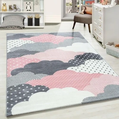 Imagen de Carpetsale24 Alfombra Infantiles, Color Rosa, diseño de Nubes, 111151, Rectangular, Alfombras habitación Infantil bebé, 140 x 200 cm