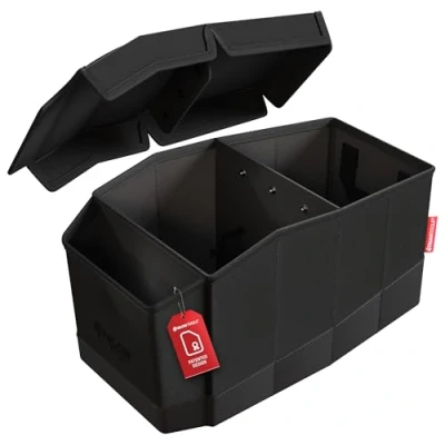 Imagen de ATHLON TOOLS Organizador de asiento central prémium con tapa, versátil, para coche, espacio almacenamiento inteligente cierre magnético, fácil limpieza, viaje limpio y cómodo (negro)