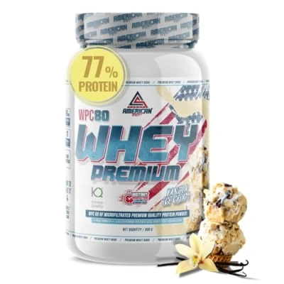 Imagen de AS American Suplement Premium Whey Protein Proteína de Suero Leche Aumentar Masa Muscular Alta Concentración WPC80 Pura Kyowa Quality® (900 gr, Vainilla)