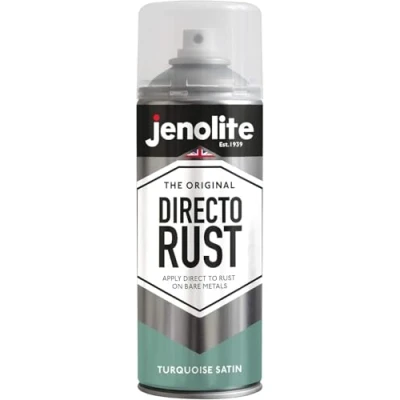 Imagen de JENOLITE DIRECTORUST Pintura en aerosol satinada AZUL TURQUESA 400ml multisuperficie todo uno: metal, madera, plástico Aplicar directamente sobre el óxido RAL 6034