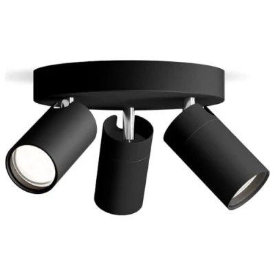 Imagen de Philips Idris Foco de Baño formato redondo (3 luces), bombillas GU10 no incluida, Negro, IP44, Resistente al agua