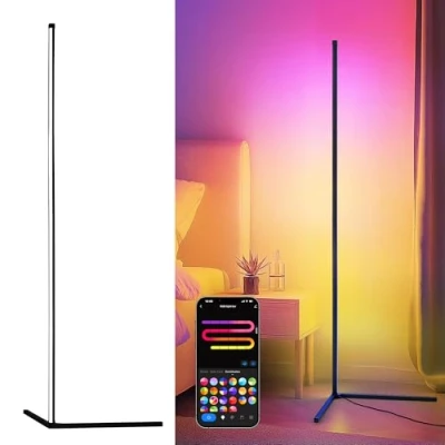 Imagen de LuminexDesigns Lámpara de Pie LED Regulable 150cm Desmontable Negra con RGBIC 16 Millones Colores, Modo Música, Temporizador y 300 Modos Escena