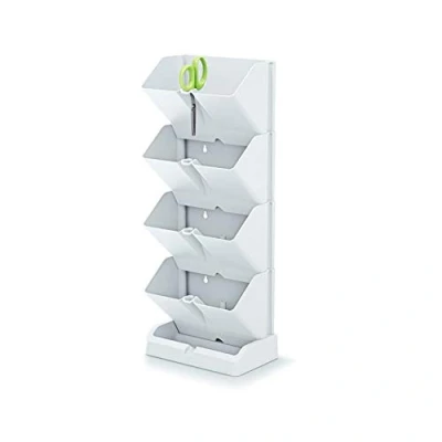 Imagen de Macetero vertical Prosperplast Mini Cascade de plastico en color blanco 19,5 (largo) x 11,4 (ancho) 47,5 (alto) cm con tijeras jardin