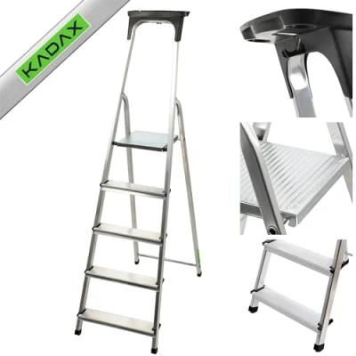 Imagen de KADAX Escalera de Aluminio, pie hasta 125 kg, escalonada, Plegable para Personas Mayores, Aluminio Seguridad, (5 Niveles)