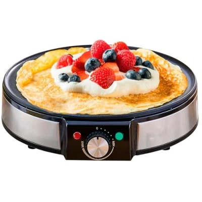 Imagen de briebe CM1137 Crepera, Máquina de hacer Crepes, Tortitas, Panqueques, Plato 30cm Diámetro, Placa Antiadherente, Temperatura Regulable, 1600 W, Color Negro