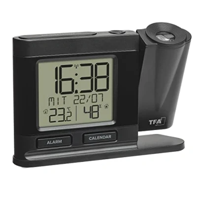Imagen de TFA Dostmann 60.5017.01 Despertador Digital por Radio, con Fuente de alimentación, Incluye termohigrómetro, Regulable, Reloj Dormitorio, Negro, 149 x 38 104 mm