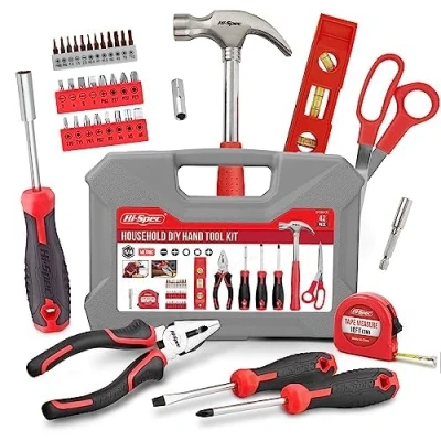 Imagen de Hi Spec Caja de Herramientas 42 Piezas. Esenciales para Bricolaje, Reparacion, Mantemiento Diario, y Manualidades en el Hogar, Oficina, Taller, Coche. Con Maletin Transporte.