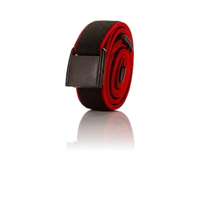Imagen de Olata Cinturón Elástico Unisex. Ajustable con Hebilla de Clip Plástico. Negro/Rojo