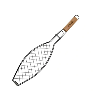 Imagen de Fackelmann Parrilla para Pescado Reversible, Utensilio de Barbacoa, Besuguera Acero con revestimiento especial antiadherente, Mango Madera, 60 x 13 cm, 1ud