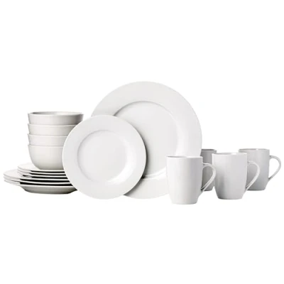 Imagen de Amazon Basics Vajilla para 4 personas, 16 Unidad, Paquete de 1, Blanco
