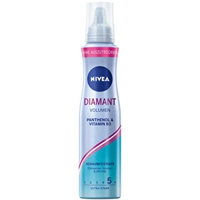 Imagen de NIVEA Diamant volumen espuma fijadora ultra fuerte (150 ml), nutritiva para el cabello con pantenol y vitamina B3, de peinados brillantes duración 24 h