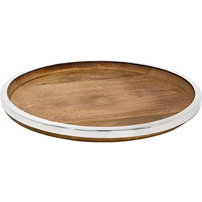 Imagen de EDZARD Bandeja Cincinnati, Madera de Mango y Acero Inoxidable, diámetro 40 cm,