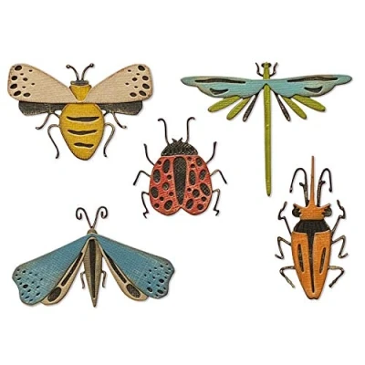 Imagen de Sizzix 665364 Set de Troqueles Thinlits (5 Unidades), diseño Insectos Funky, Multicolor, Talla única