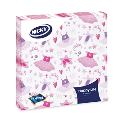 Imagen de Nicky Happy Life Servilletas de 3 capas, diseño con temática baile, alegres y decoradas, 100% pura celulosa certificada FSC®