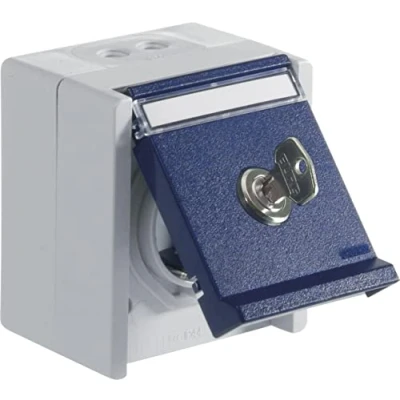 Imagen de OPUS® RESIST Toma de corriente con protección contacto, 1 compartimento cerradura, cierre &quot;6&quot;, color gris claro/azul acero