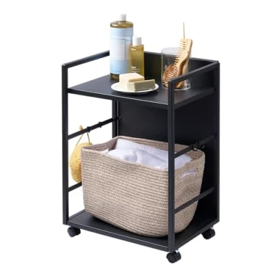 Imagen de YAMAZAKI 4811 Tower 2 Tiered Semi Closed Storage Wagon, Black, Steel/Nylon, 42 x 32 60 cm