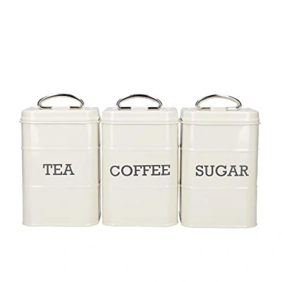 Imagen de KitchenCraft Living Nostalgia Botes para Café, Té y Azúcar de Acero en Caja Regalo 3 Unidades Color Crema Antiguo