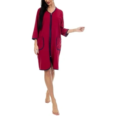 Imagen de Aquarti Bata para Mujer Albornoz con Cremallera y Mangas 3/4, Rojo Oscuro, XXL