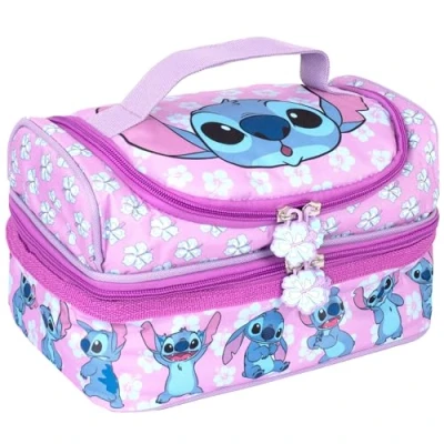 Imagen de Disney Stitch Bolsa de almuerzo con múltiples compartimentos para niños, aislamiento térmico, doble piso, niñas
