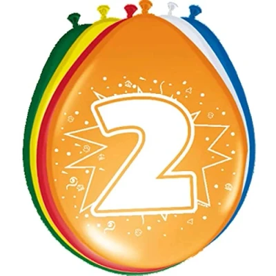 Imagen de Folat 2 Año Globos para Fiesta Decoración Multicolor 12In/30cm 8 Piezas