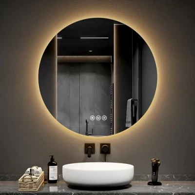 Imagen de EMKE Espejo de baño Redondo 80 cm diámetro, con antivaho+Interruptor táctil, retroiluminación LED, LED 3 Colores luz Variable