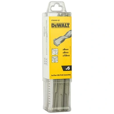Imagen de DEWALT DT60302 QZ Juego de 6 Brocas SDS PLUS, Ø6mm x2, Ø8mm Ø10mm Perforación en Hormigón, PLUS para Martillos Perforadores