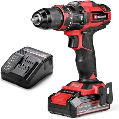 Imagen de Einhell Taladro percutor con batería TE CD 18/44 Li i Power X Change (18V, 44 Nm, función de perforación por percusión, portabrocas metálico 13 mm, 2 velocidades, incl. 2,5 Ah y batería)