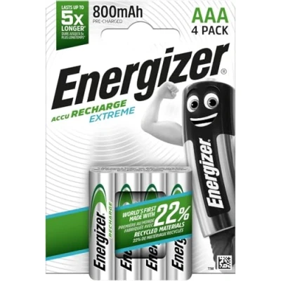 Imagen de Energizer Recargables, Pack de 4 pilas AAA 800 mAh, precargada, para dispositivos uso frecuente y cientos recargas