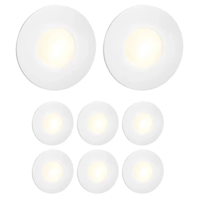 Imagen de ledscom.de 8 LED luz de escalera/plafón empotrado FEX para interiores y exteriores, redondo, 85mm Ø, blanco cálido