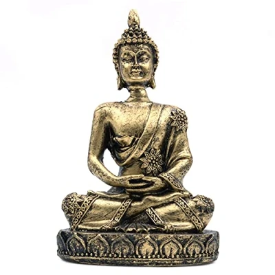 Imagen de ANCLLO The Hue Estatua de Buda meditación piedra arenisca, escultura tallada a mano, latón antiguo #8134