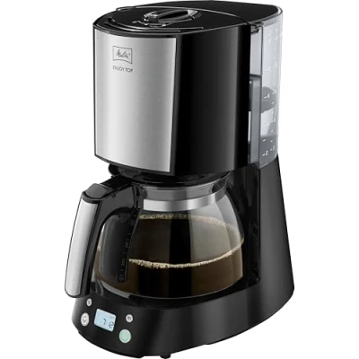 Imagen de Melitta Enjoy Top Timer 1017 11 Cafetera de Goteo con Función temporizador, Jarra Cristal, Detector Aroma Patentado, Apagado Automático, Acero Inoxidable, 1.2 litros