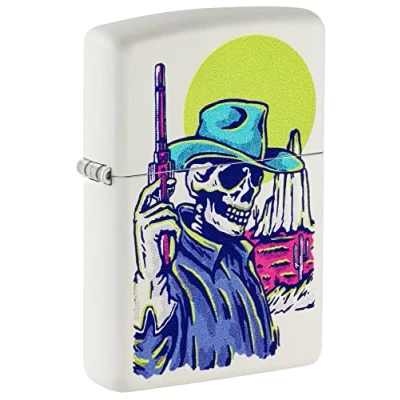 Imagen de Zippo Wild West Skeleton Design Encendedor de bolsillo blanco mate