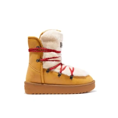 Imagen de D.Franklin Botas Australianas con Forro Exterior de Pelo Mujer Nordic Trk Fur en Amarillo Mostaza para Moda casual (Talla 36)