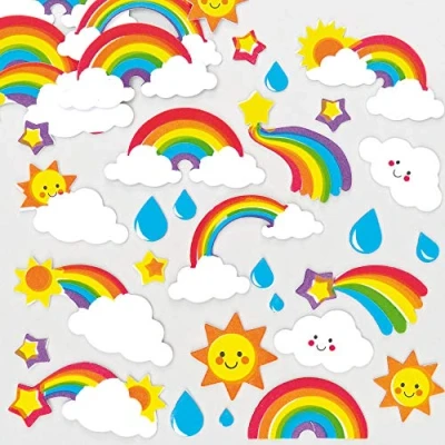 Imagen de Baker Ross Coloridas pegatinas de espuma en forma arcoíris que los niños pueden usar para decorar tarjetas, manualidades y collages (pack 12).
