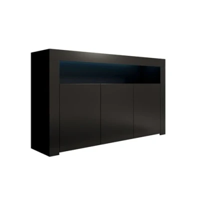 Imagen de MB Muebles Bonitos Aparador Mueble TV con LED Armario para Salón Comedor Moderno 3 Puertas Ancho 155 x Alto 91,5 Profundo 37cm Color Negro Acabado Mate Modelo Aker