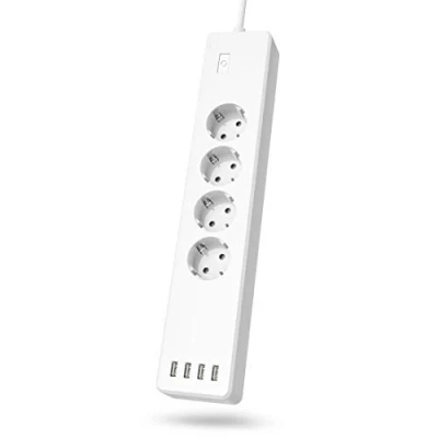 Imagen de Hama Regleta Inteligente WiFi con 4 enchufes y USB (Enchufe múltiple sin hub/Gateway, USB, enchufes, protección contra sobrecarga, Control por aplicación Voz, 10 A), Color Blanco