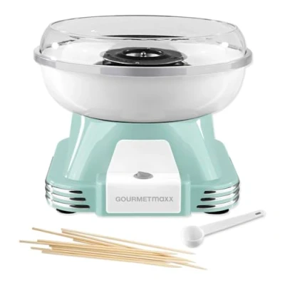 Imagen de GOURMETmaxx Máquina de algodón azúcar para El hogar original con 10 palitos y cuchara medidora en nostálgico diseño retro color menta Mejor