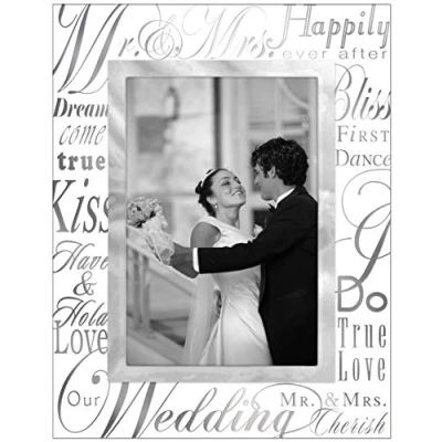 Imagen de Malden International Designs Mirrored Glass with Silver Metal Inner Border Mr. and Mrs. Picture Frame, 4x6,