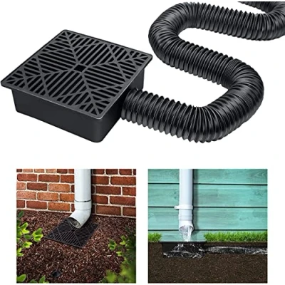 Imagen de kit de drenaje lavabo, extensión bajante, juego extensiones canalón, manguera flexible, extensor boquilla lluvia para suelo cemento y césped