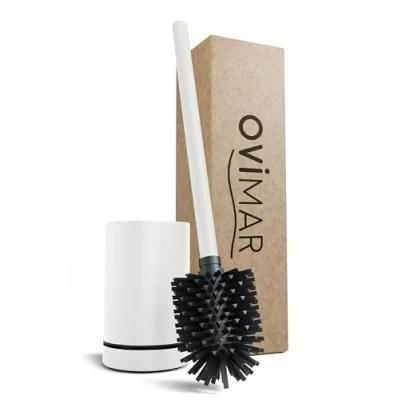 Imagen de ovimar escobillero Voss Blanco Mate de Silicona función ventilación pie Cabezal Acero Inoxidable cambiable Bandeja recogegotas extraíble