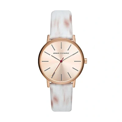 Imagen de Armani Exchange Reloj para Mujer, Movimiento de cuarzo tres manecillas, caja acero inoxidable 36 mm con correa piel, AX5588, Blanco y oro rosa