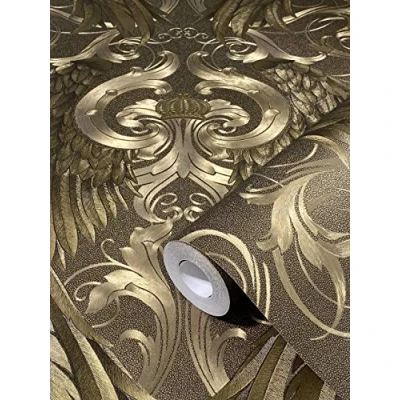 Imagen de Papel Pintado Pared Dorado Ornamental Colección Glööckler Imperial de Marburg Habitación Matrimonio, Salón y Cocina Fabricado en Alemania 10,05 x 0,70m