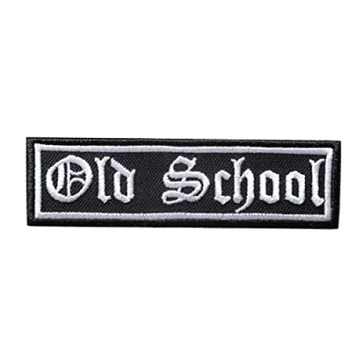 Imagen de Biker Cotizar Frase Old School Parches Termoadhesivos Bordados Aplique Ropa, Tamaño: 9 x 2,5 cm