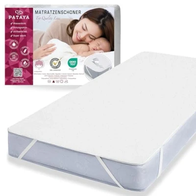 Imagen de PATAYA Protector Colchón 120x200cm Certificación Oeko Tex Funda Impermeable de incontinencia Hipoalergénico Antiácaros Lavable a Máquina Transpirable con 4 Esquinas Elásticas 120x200