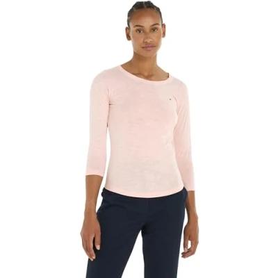 Imagen de Tommy Hilfiger Camiseta de Manga Larga para Mujer 1985 Slim Slub Basic, Rosa (Whimsy Pink), XL
