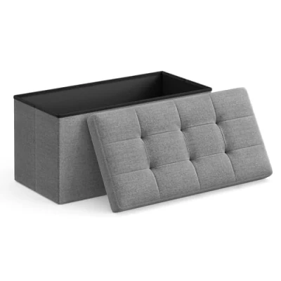 Imagen de SONGMICS Puff Almacenaje, Baúl de Almacenaje Plegable, 38 x 110 cm, Taburete Reposapiés, Banco Cubo, Soporta hasta 300 kg, para Sala Estar, Dormitorio, Entrada, Gris Oscuro LSF77K