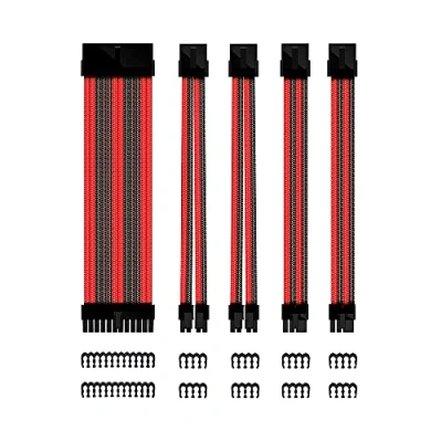 Imagen de Phoenix Kit Cables Extensores Fuente de Alimentación, 24 Pines ATX, 4 + EPS, 6 2 GPU, PSU Cable Extensión 30 cm, 18 AWG (Negro y Rojo)