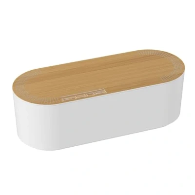Imagen de D Line EU/CTULGEO/SW Caja Organizadora de Cables, fabricada en ABS resistente a la electricidad, para guardar, ocultar y organizar cables manera eficiente Grande, Blanco con Tapa Madera