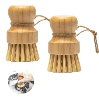 Imagen de RXKFIGX Cepillo de Palma 2 Piezas para Platos Verduras Madera Lavar Ollas Fregadero Bambú